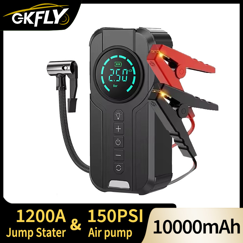 12V Car Jump Starter 4 In 1 Car Wireless Tire Inflator Pump Air Compressor 1200A Power Bank Potable Battery Starting Device