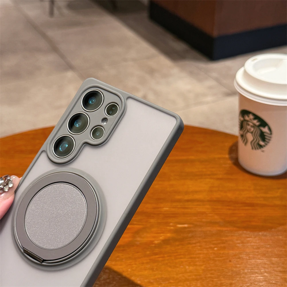 Matte Magnetic Shockproof Phone Case with 360° Rotating Ring