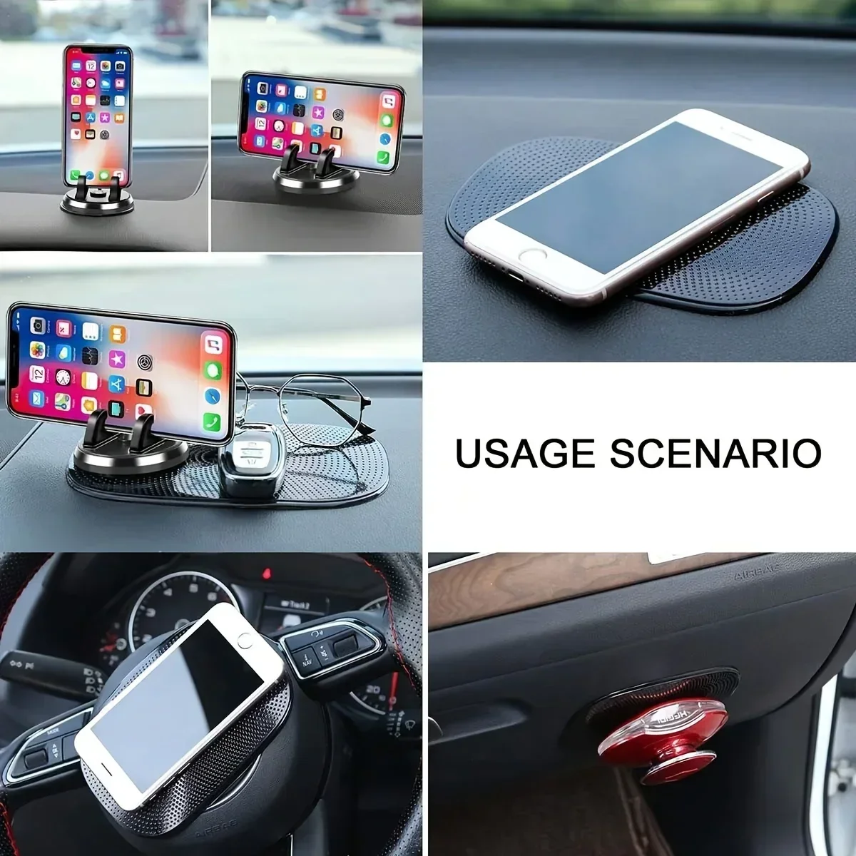 Dash Adhesive Holder 1Pcs Car Non-Slip Mat Magic Anti-Slip Slide-Proof Pad Dashboard Sticky Cell Phone Mobile Black Silicone