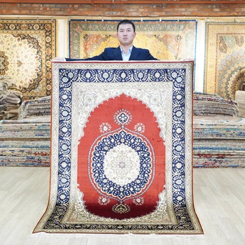 122x183cm Qum Silk Carpet Blue And Red Handmade Exquisite Antique Rugs For Sale (LH462B)