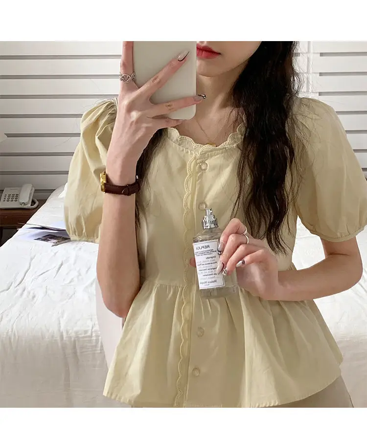 Women Elegant Sweet Preppy Summer Top sleeve detail