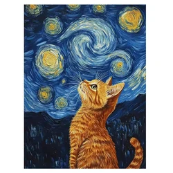 Van Gogh Starry Sky Cat Paint by Numbers Canvas Kit - Relaxing Hobby & Home Decor Gift - 60x75cm (A1)