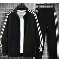 Casual Sportswear Set Three Bars Trendy Men's Two-Piece Suit Spring Autumn Couple's Outfit Hoodie Long Pants for Men