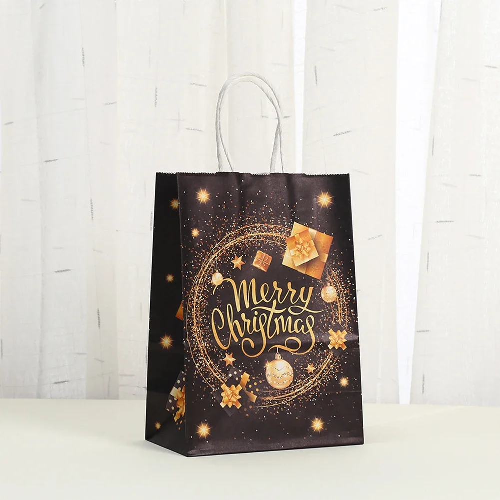 12PCS Christmas Candy Bags With Handle Christmas Kraft Paper Bags New Year Tree Elk Snowflakes Gifts Box Xmas Bag christmas gift bags christmas candy packaging