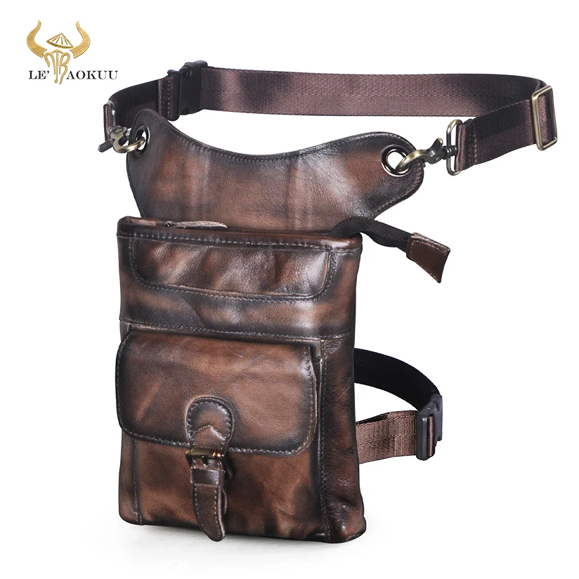 

Hot Sale Best Sell Genuine Leather Men Design Small Messenger Sling Bag Vintage Fanny Waist Belt Pack Drop Leg Bag Pouch 211-12