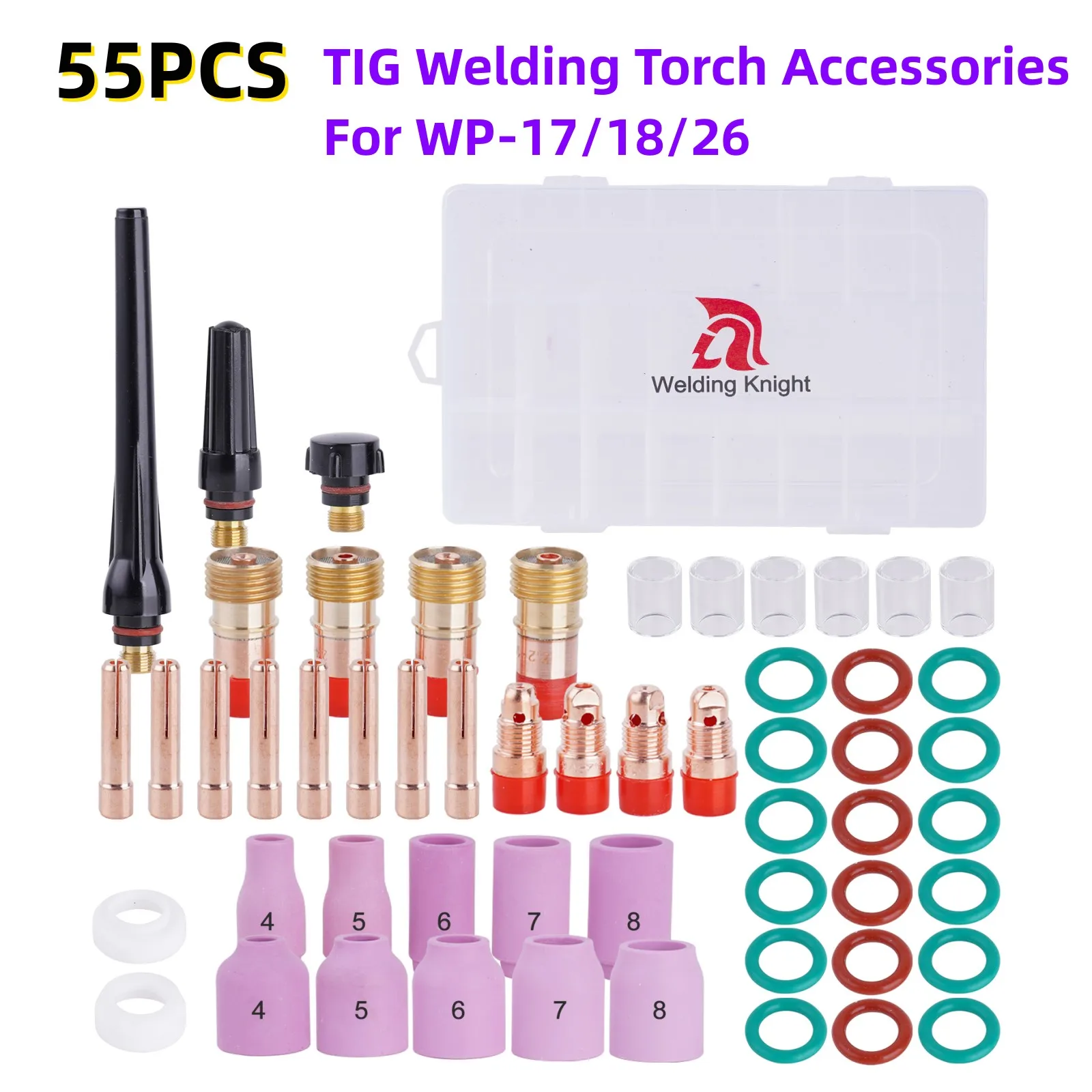 55Pcs TIG Welding Torch Stubby Gas Lens #10 Pyrex Glass Cup Accessories Kit For TIG WP-17/18/26  Practical Accessories