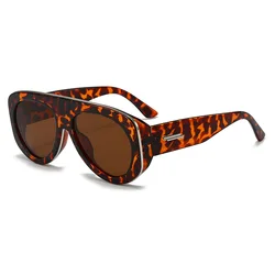 Vintage Oversized Oval Gradient Sunglasses - Retro Blue & Yellow Hip Hop Shades (Leopard)