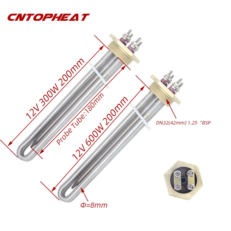 12V Heating Element 300W 1 1/4 BSP DN32 Screw-in Copper Flange DC Water  Heating Element With Thermostat Tube - AliExpress