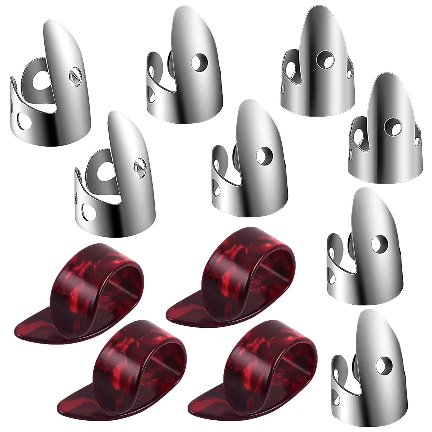 Adjustable Finger Thumb Picks Set 8Pcs Stainless Steel Finger Picks 4Pcs Plastic Thumb for Guitar Banjo