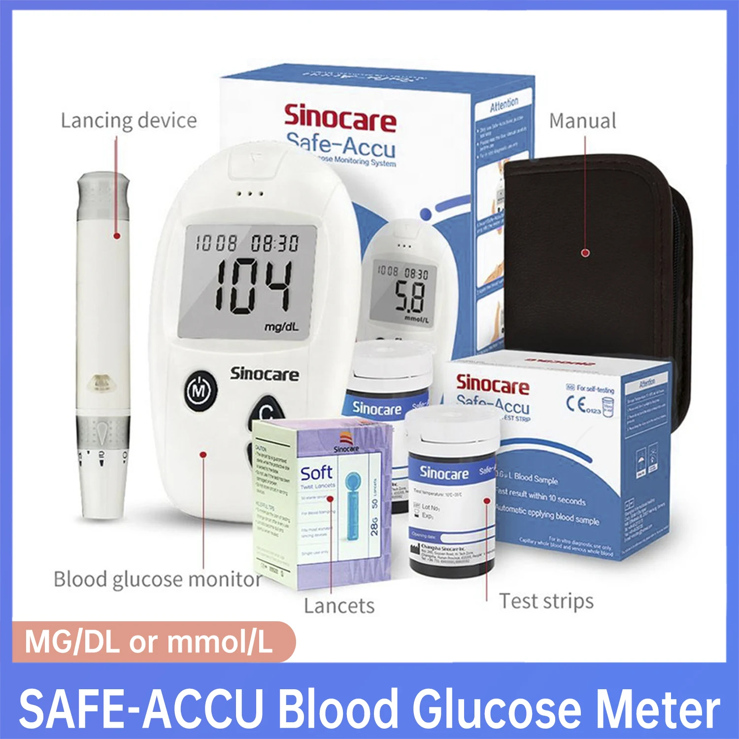 Misuratore Di Glucosio Safe- Accu Glucometro Glucometro Misuratore Di Glucosio Nel Sangue Misuratore Di Glucosio Nel Sangue Con Strisce Reattive Per D