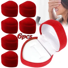 

6Pcs Red Foldable Fine Jewelry Box Display Storage Packaging Case Red Engagement Wedding Heart Velvet Ring Box Organizer