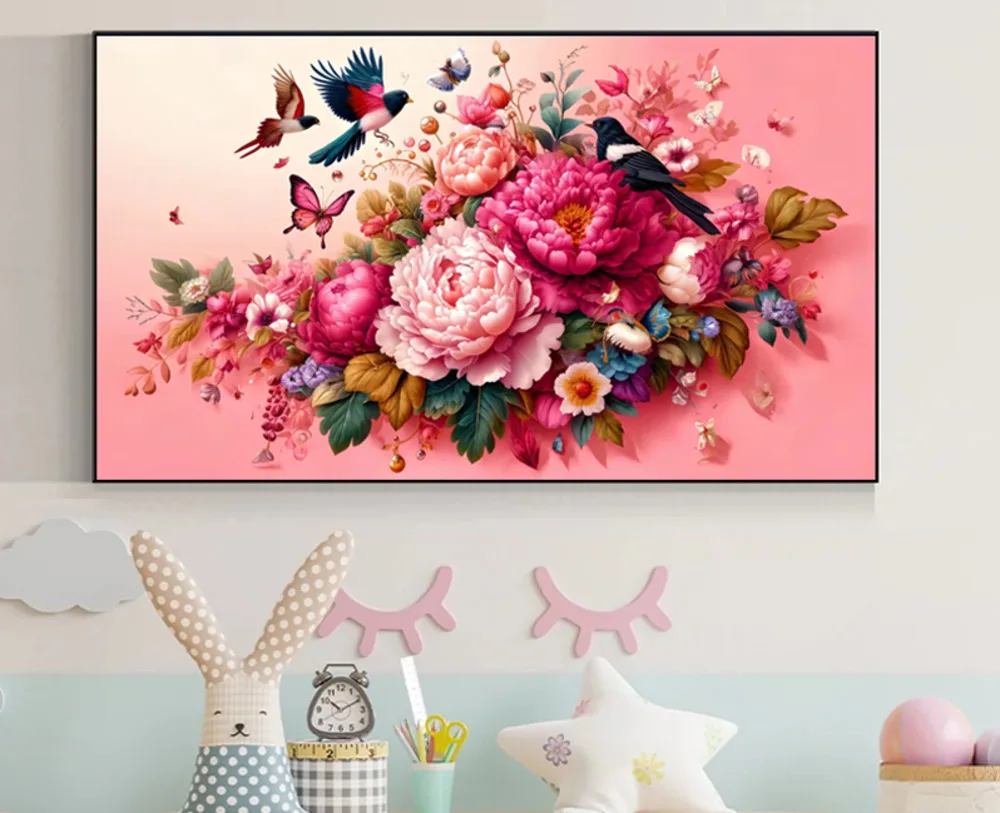 Cross Embroidery New Exquisite Peony Handmade Full Embroidery Finished Product Simple Modern Living Room Decoration Hanging