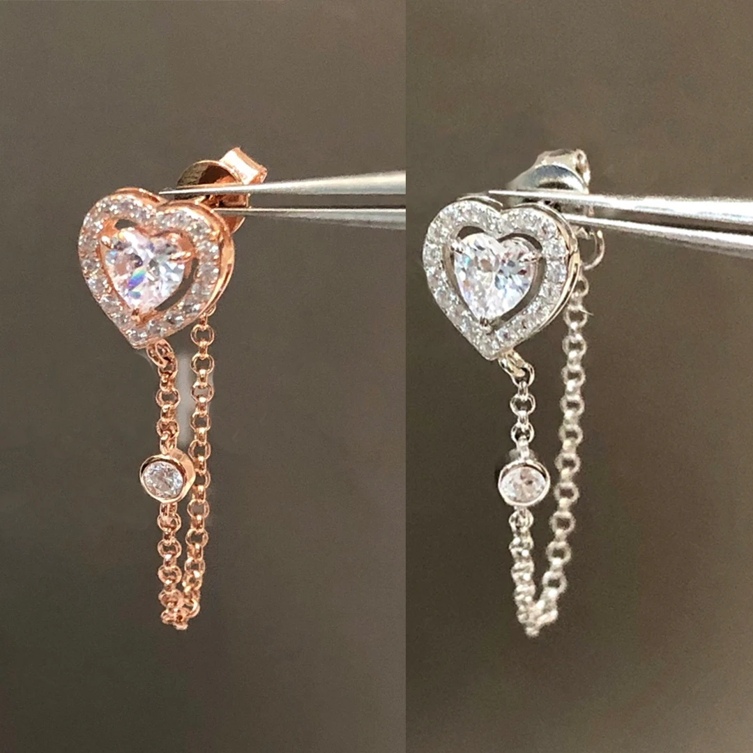

Женские серьги из серебра 925 пробы с бриллиантами в форме сердца