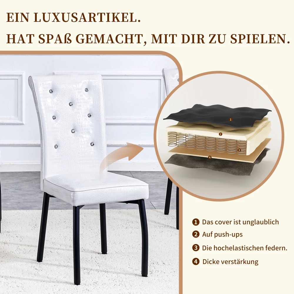 2er-Set, gepolsterte Retro-Esszimmerstühle mit Alligatorleder, mit Kristallschnallendesign und Kunstlederdesign, Eleganz – Detail 23