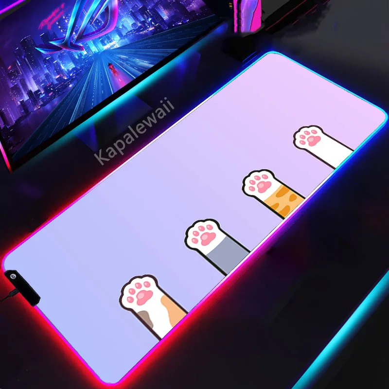 

RGB Cute Cat Paw Mousemat Backlit Mousepad Gamer Mouse Pad Gaming Desk Mat Alfombrillas de ratón Mouse Mat Keyboard Pad 100x50cm