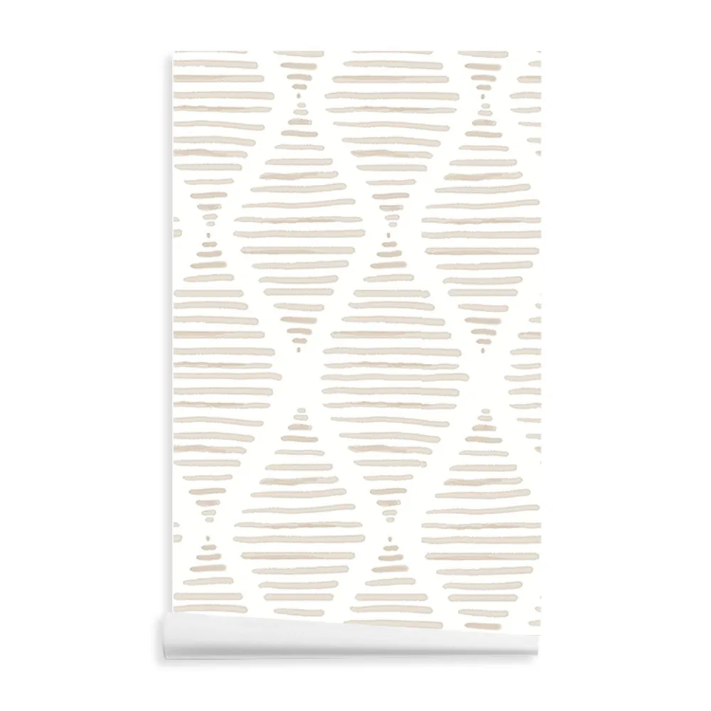 modern wave stripe self adhesive removable wallpaper home decaration waterproof contact paper and shelf liner diy vinyl stick Modern Rhombus Stripes Geometric Figure Wallpaper Wallpaper Beige and White Contact Paper Self Adhesive Removable Room Decor