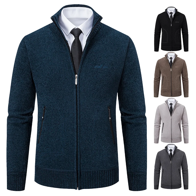2023 Knitwear Spring and Autumn Men's Stand-up Collar Thick Warm Cardigan Sweater Winter Loose Casual Coat 6