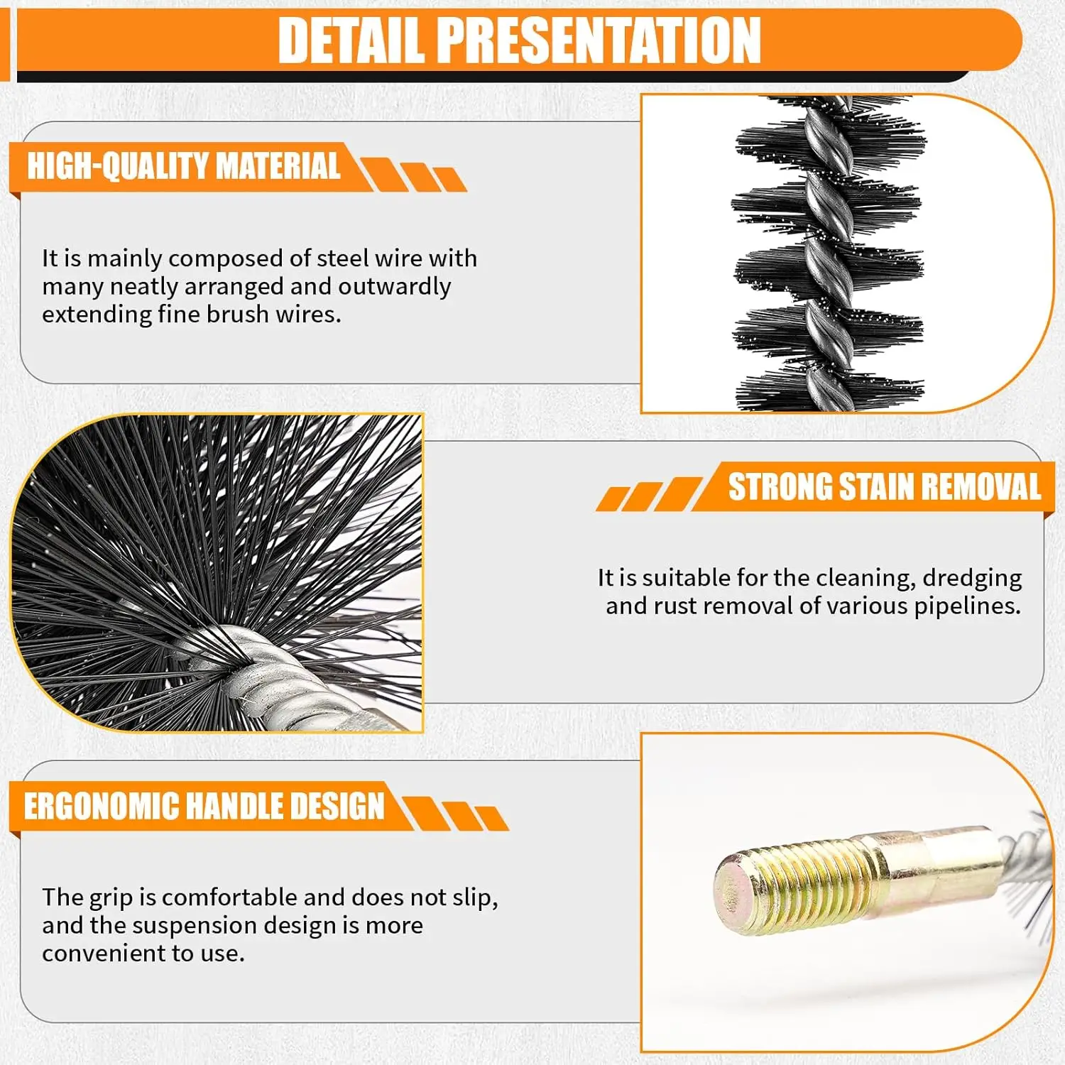 Premium Stainless Steel Wire Cleaning Brush with M12 Thread - Ideal for Polishing Pipes and Cylindrical Surfaces