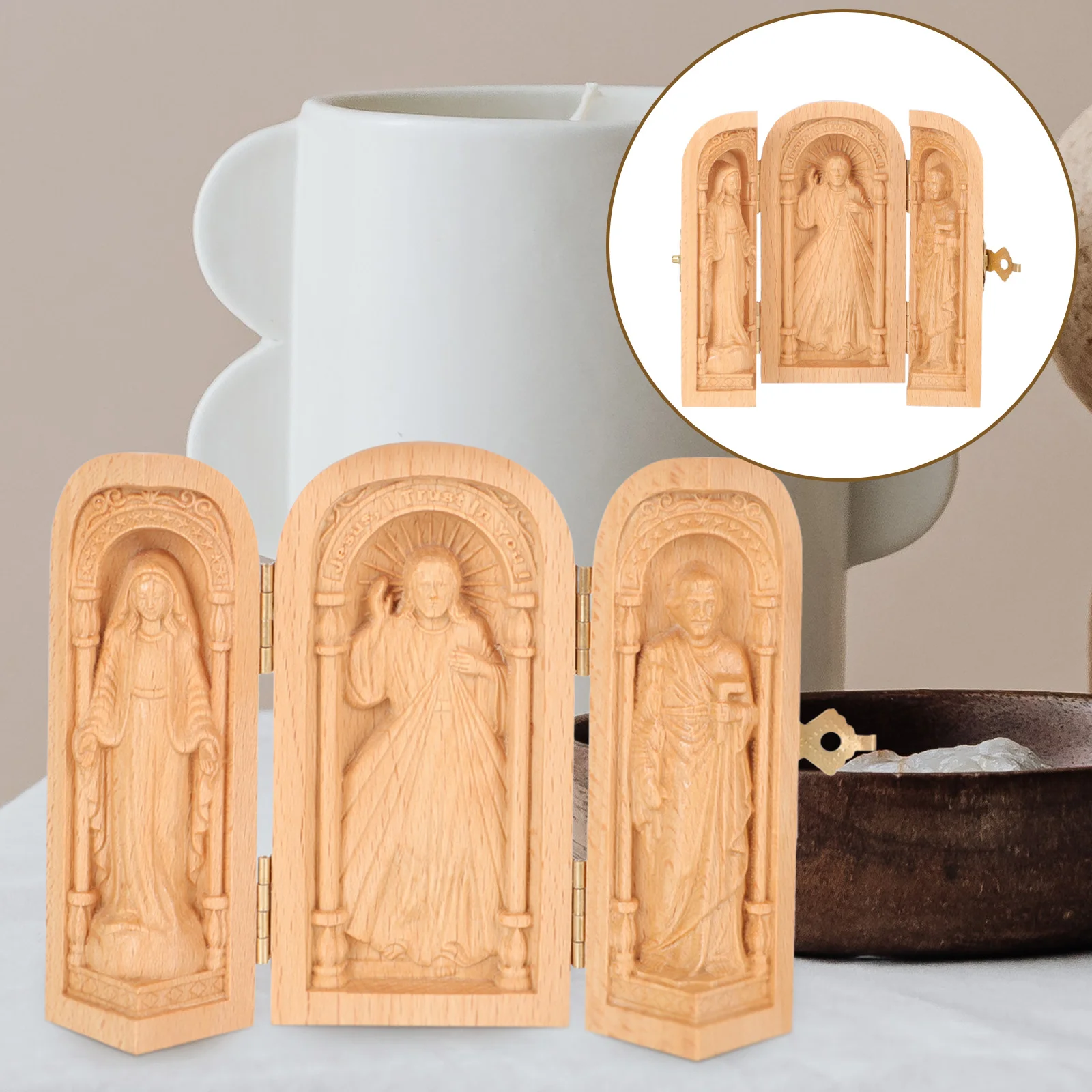 

Creative Retro Wood Catholicism Statue Box Desktop Catholicism Sculpture Figurine