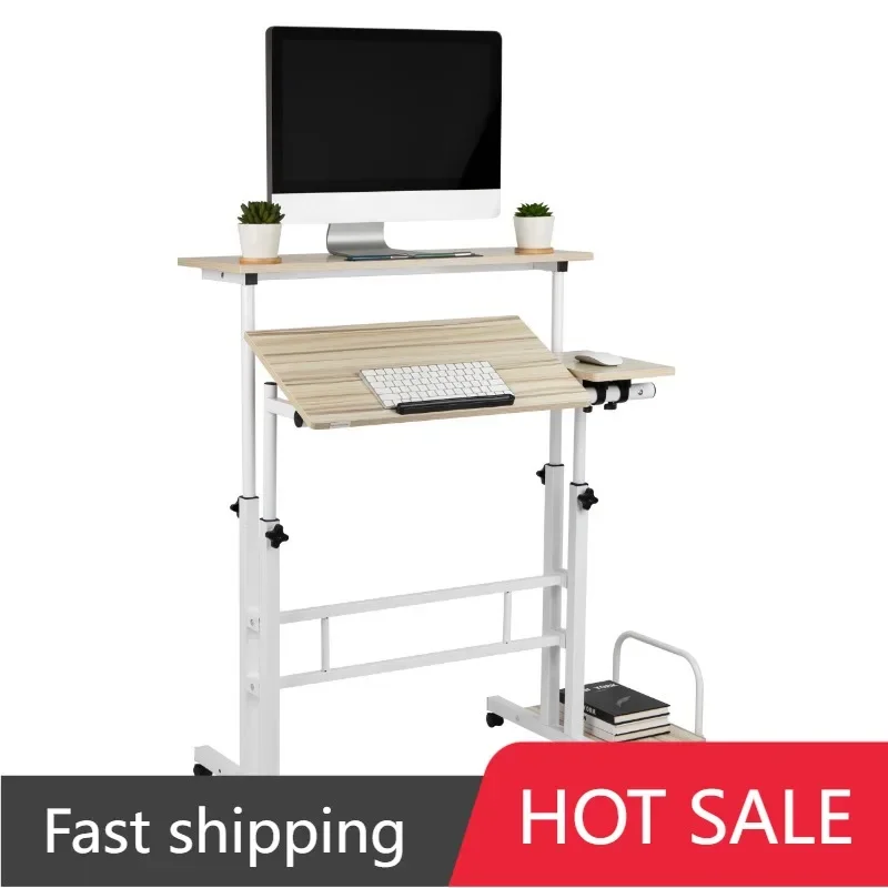

Mobile Sitting, Standing Desk with Side Storage, White