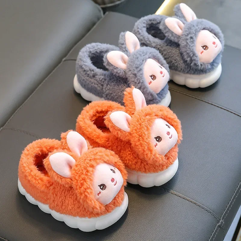 Winter Warm Kids Slippers Boys and Girls Indoor Non-slip Cotton Shoes Cartoon Fur Slides Children's Cotton Slippers
