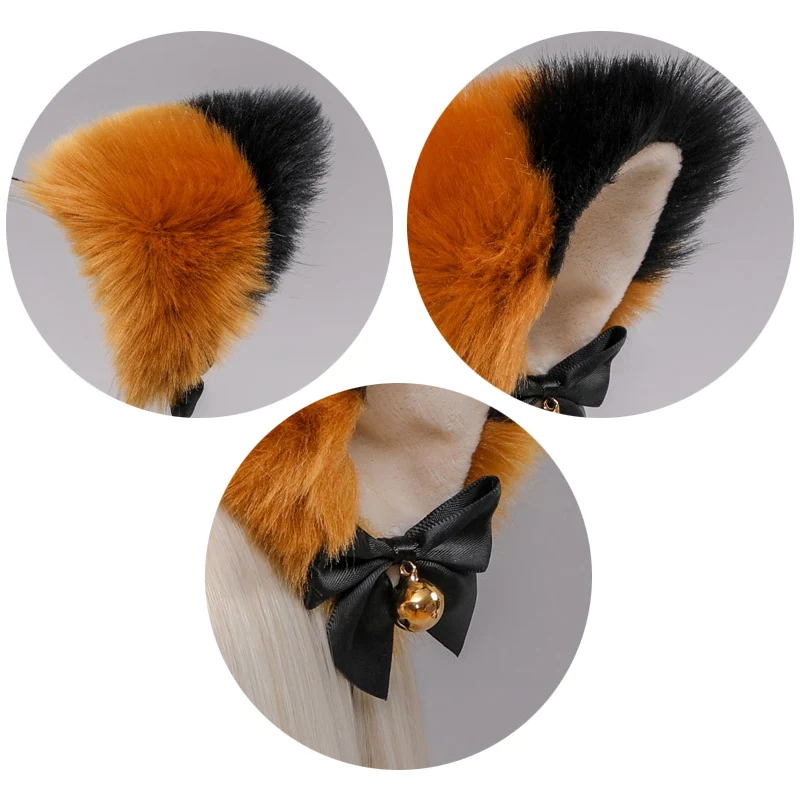 Cute Cat Ear Fox Ear Faux Fur Hair Hoops With Bell Bowknot Cosplay Masquerade Headband Headwear Costume Accessory Halloween Gift