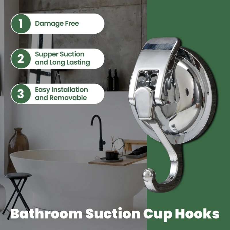 Heavy Duty Vacuum Suction Cup Hooks (2 Pack) For Kitchen Bathroom Restroom Organization