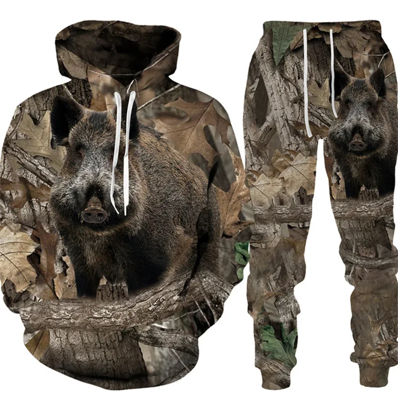New Camouflage Wild Boar Hunting Men's hoodies Pants Suit 3D Printed Men Women Tracksuit Outfits Casual Men's Clothing 2pcs Sets