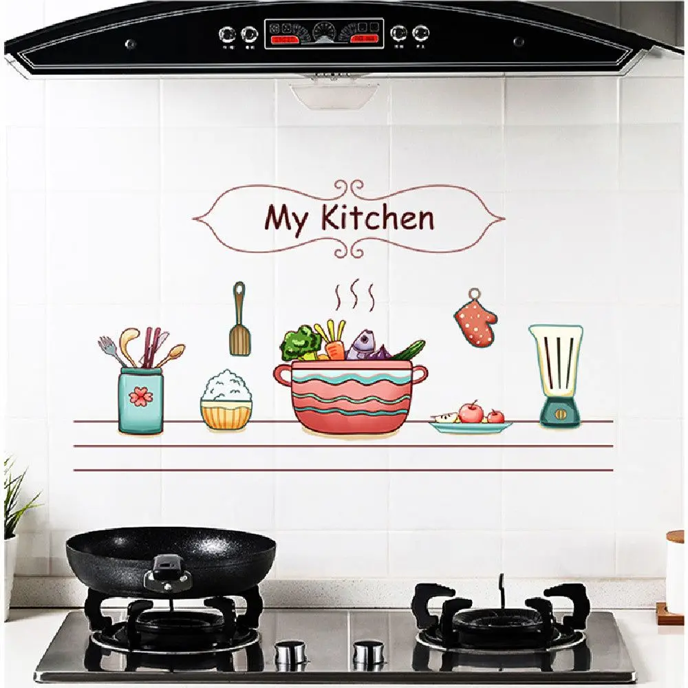 Cute Kitchen Transparent Wallpaper Oil Proof Sticker High Temperature Resistant Wall Sticker Wallpaper Home Wall Decoration