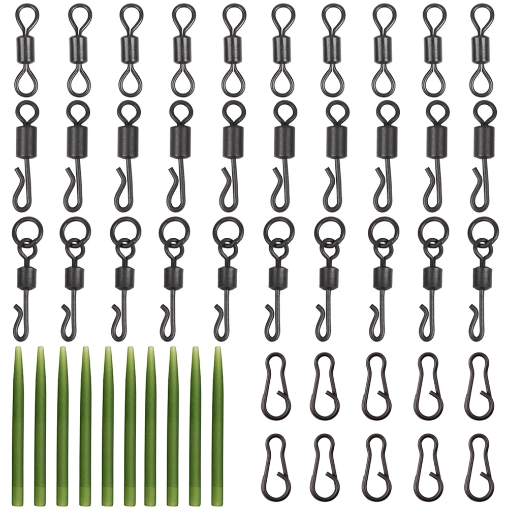 

50Pcs Carp Fishing Tackle Including Anti Tangle Sleeves Lead Clip Rolling Swivels Quick Change Swivel With Ring Snap Connector