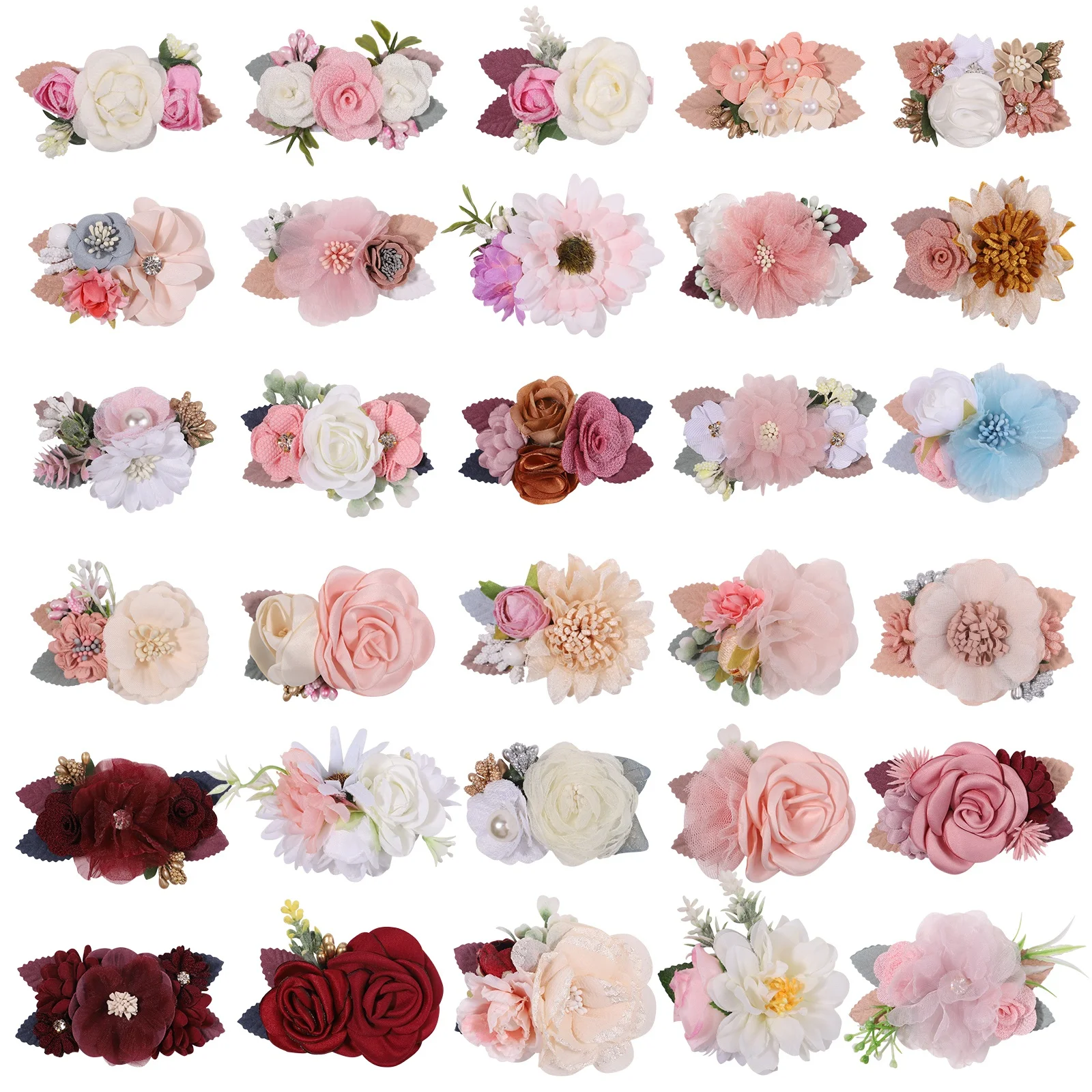 1PieceBabyGirlsArtificialFlowerHairClipSweetPinkFlowersHairpinsSafeHandmadeClips