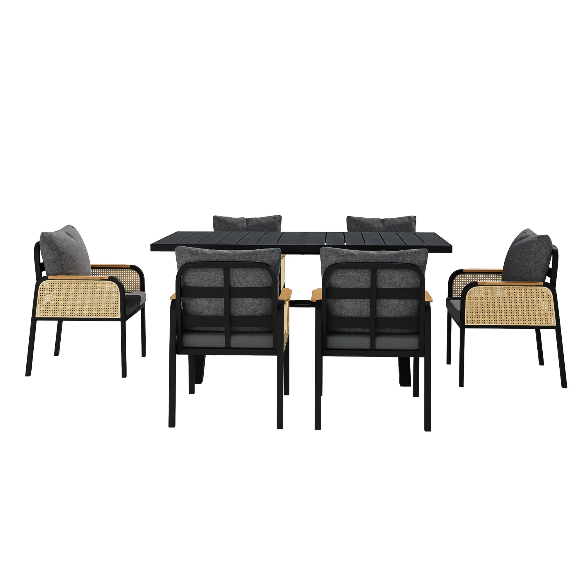 Modernes Outdoor-Sofa-Set, Eisenrahmen, Geflochtene Armlehnen, Mit Sitzkissen – Detail 17
