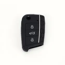 Silicone Car Key Case Cover with 3-Button Protection (White line)