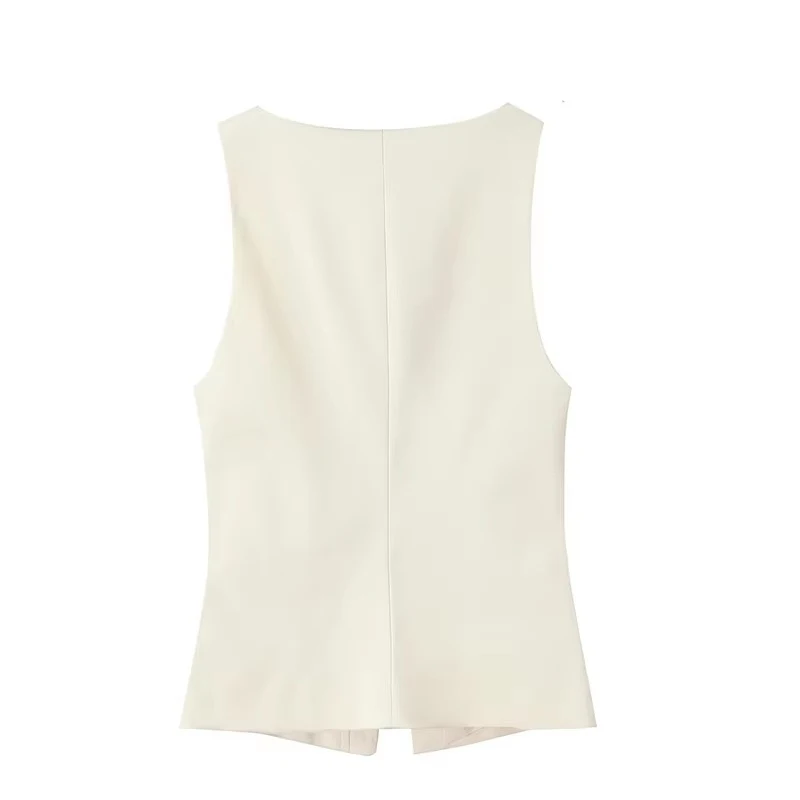 TFMLN Spring Summer Women Sleeveless Suit Vests Chic Square Neck Office Waistcoat Female Solid Color Outwear Single-breasted Top