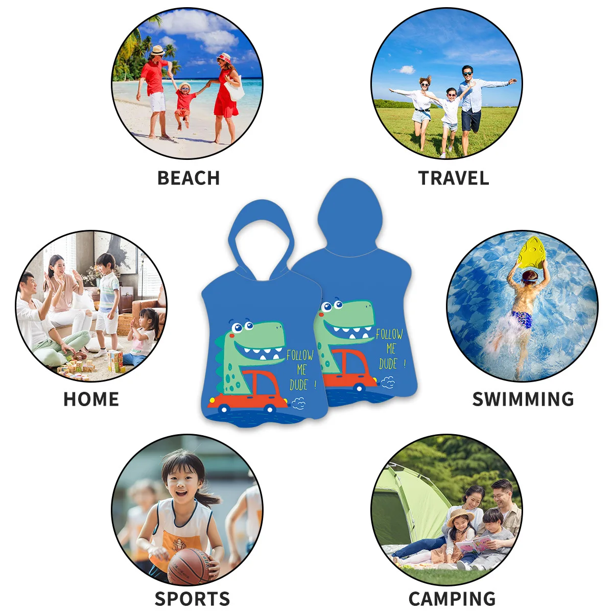 Cartoon dinosaur beach towel, ultra-fine fiber swimming and bathing children's hooded cape bath towel
