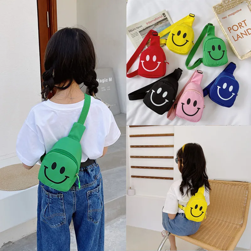 Cute Cartoon Smile Baby Backpacks Children Boy Girl Chest Crossbody Bags Travel Harness Bag Adjustable 6 Colors Kids Backpack