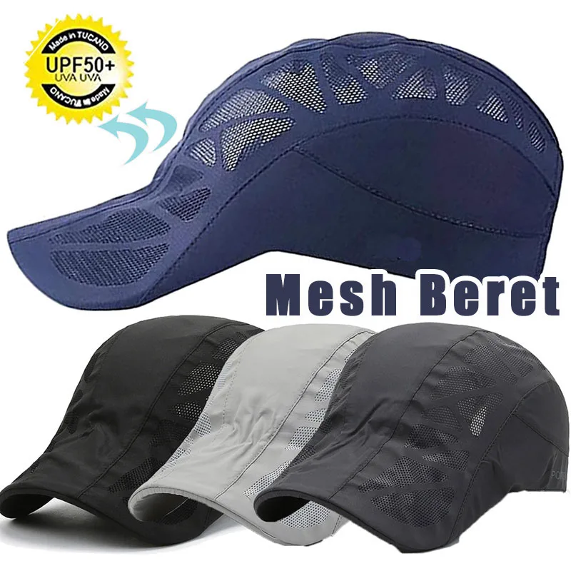 Summer Quick Drying Beret Hat Men Forward Driving Golf Flat Hats Breathable Outdoor Fishing Caps Sunscreen Sun Hat Adjustable