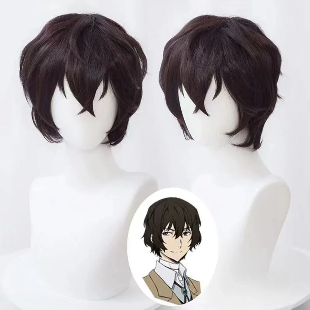 

Dazai Osamu Wig Anime Bungo Stray Dogs Cosplay Short Brown Black Heat Resistant Synthetic Hair Halloween Party Wigs + Wig Cap