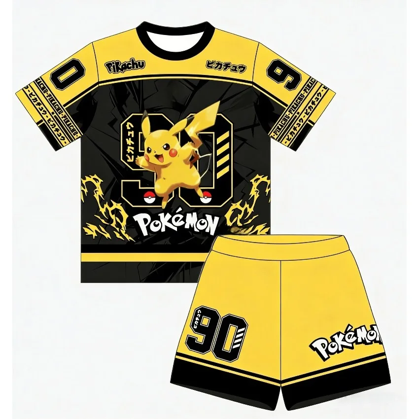 Sommer Bestseller Anime Pokémon Gelbes Kurzarm-Shorts-Sportset für Erwachsene und Kinder Lässiges Modisches Sportset – Detail 6