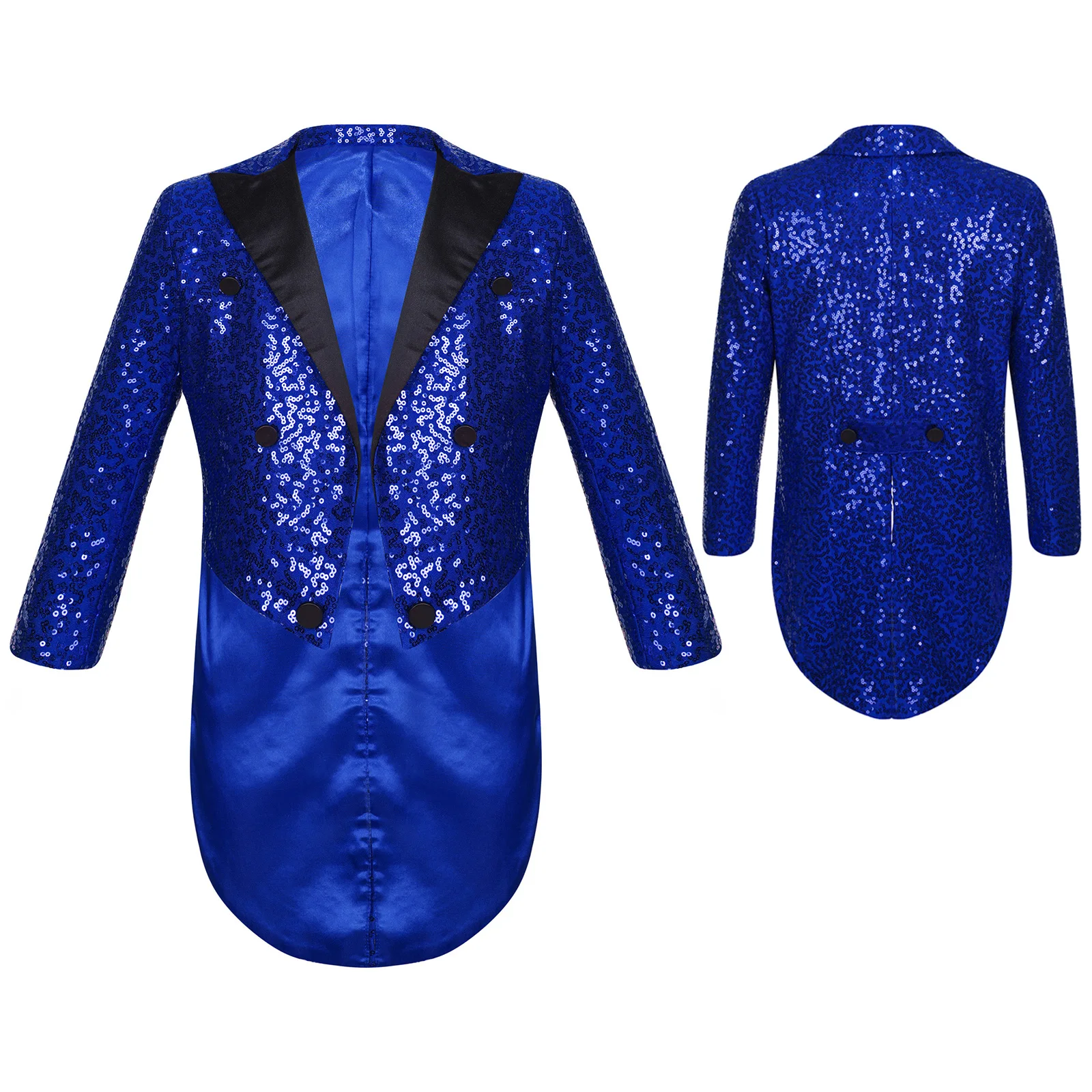 Kids Boys Shiny Sequin Gentleman Suit Tuxedo Coat Blazer Children Evening Party Circus Magic Tap Jazz Dance Performance Costume