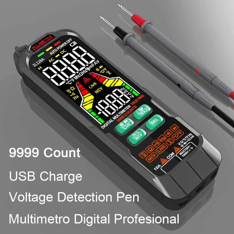 Zl128b 9999 Usb Charge Digital Multimeter Auto Range Ac Dc Current