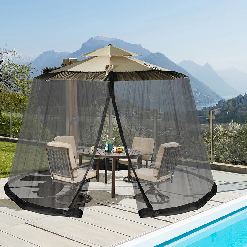 

8-12 Feet Patio Umbrella Table Mesh Screen Cover Outdoor Umbrellas and Patio Tables Mosquito Netting Adjustable Rope