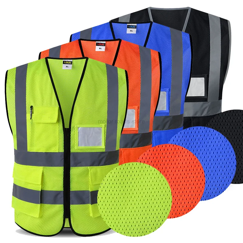 Mesh Safety Vest for Men Reflective Vest Motorcycle Multi Pockets Construction Orange Black Safety Standards reflective safety vest reflective safety jacket