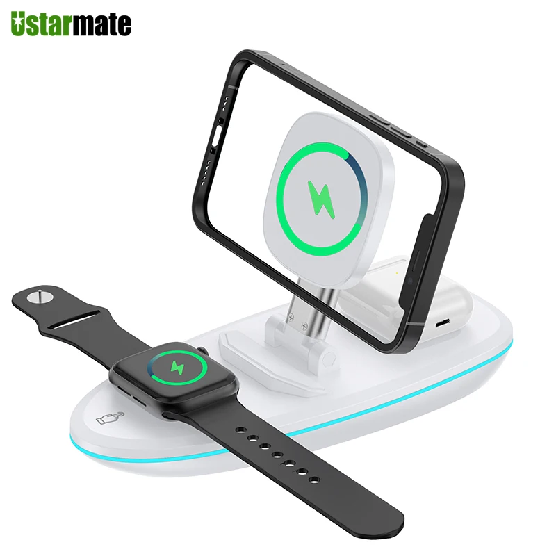 

Беспроводное зарядное устройство 15 Вт для Apple Watch 6 5 4 3 Samsung S21 S20 S9 Xiaomi 11 10 Lite