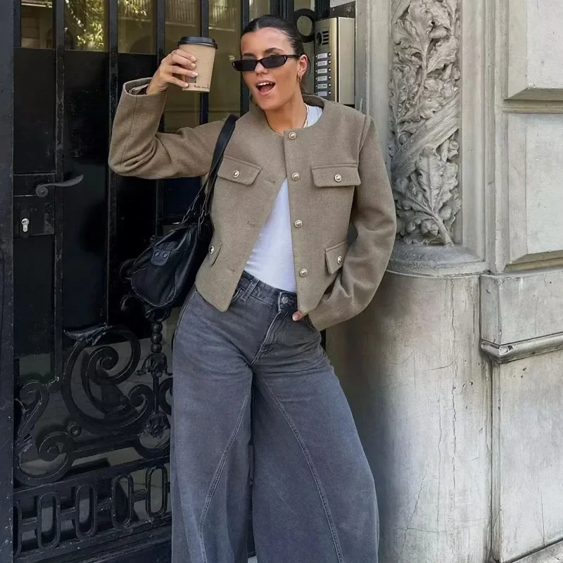 2025 New Woman Jackets Outerwears Long Sleeve Cropped Fashion Jacket for Women Button Short Coats Elegant Women's Coat - 4