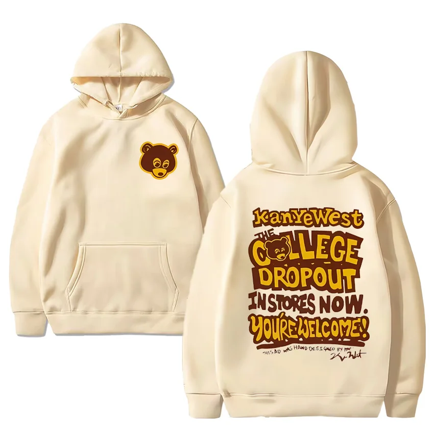 Vintage Kanye West College Dropout Graphics Hoodie Men Women ' s Harajuku Clothes Fleece Long sleeve Unisex pullover Sweatshirt