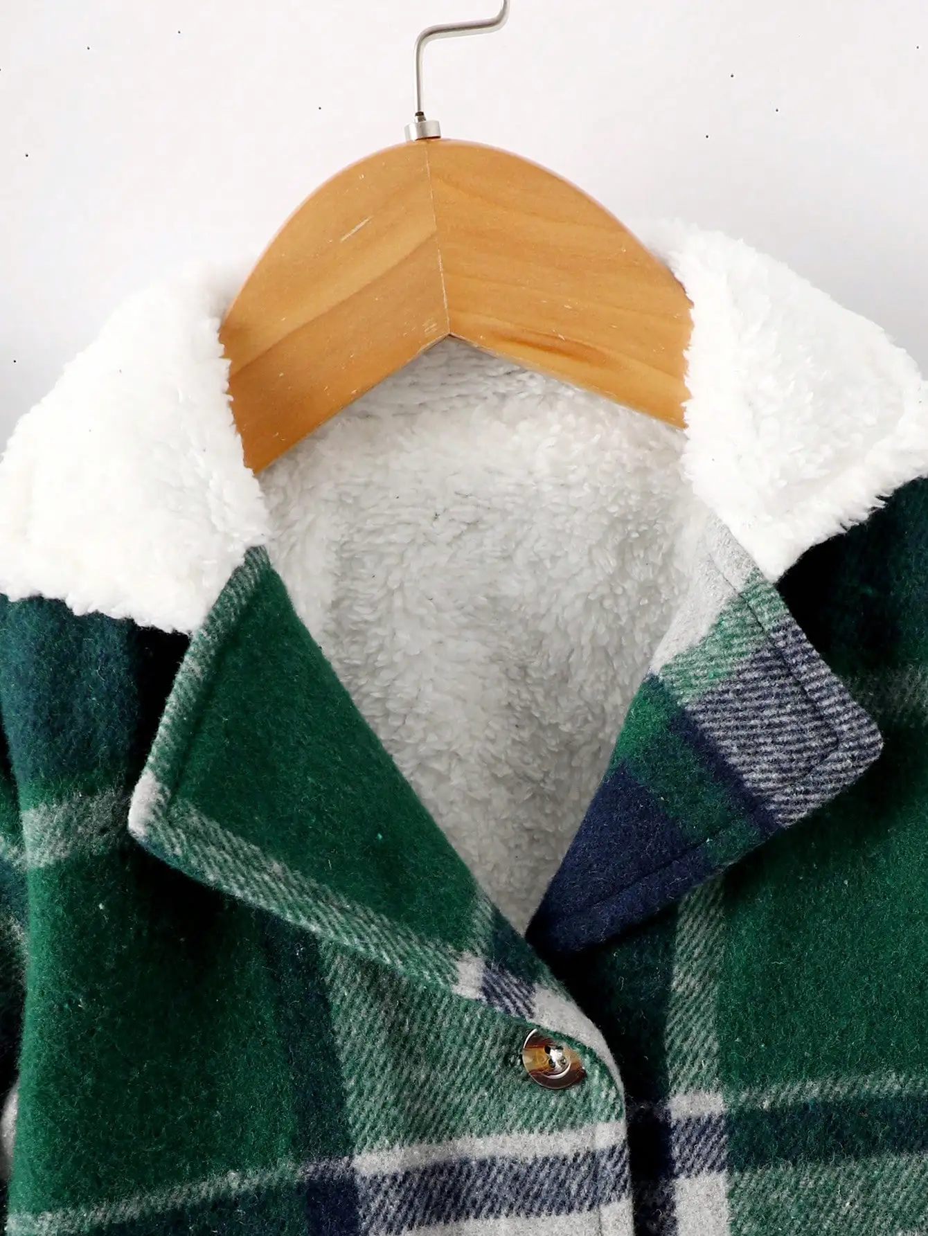 Japanese-Korean Style Boy Baby Gentleman Lapel Small Coat Green Plaid Long-Sleeved Breasted Thick Coat Matches Everything