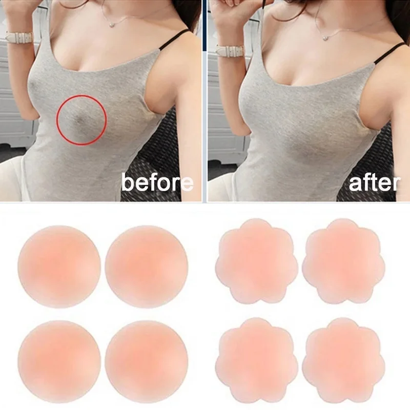 

4Pcs Silicone Nipple Cover Reusable Women Breast Petals Lift Invisible Bra Pasties Bra Padding Sticker Patch Boob Pads Adhesive