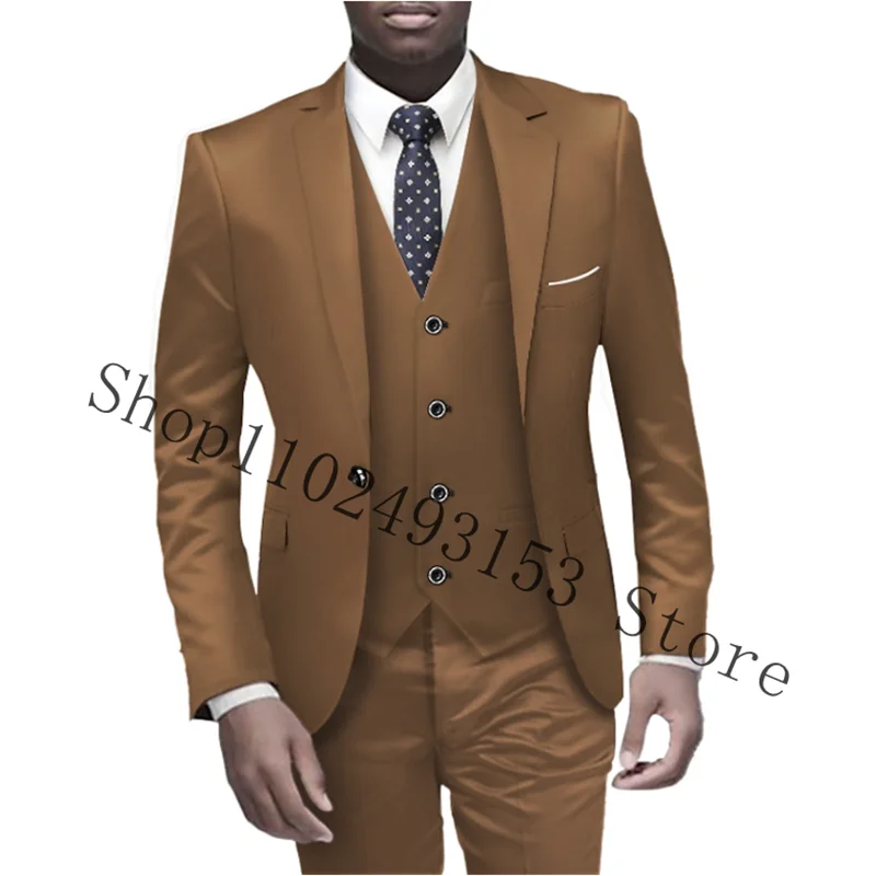 Burgundy Men Suits Blazer Slim Fit 3 Pieces Suits Formal Groomsmen Bridegroom Wedding Tuxedos Blazer+Vest+Pants Trajes De Hombre