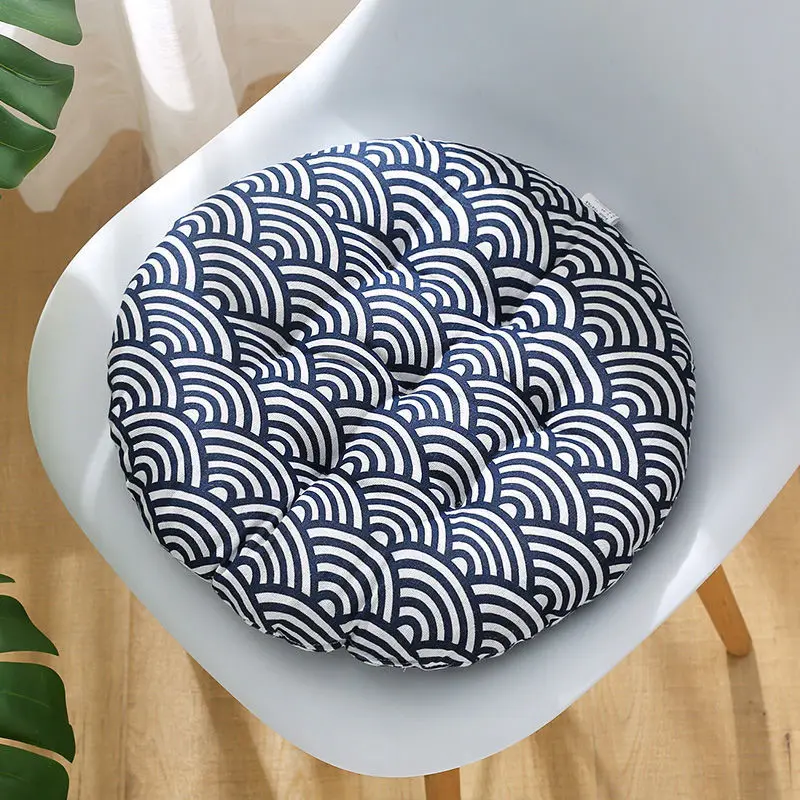 Cuscino Rotondo Per Sedia Da Giardino E Cucina – 35x35x8 Cm – Antiscivolo Con Lacci – Imbottito Morbido Con Copertura Lavabile – Colore Blu